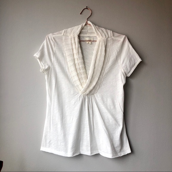 Anthropologie Tops - Anthro Deletta Short Sleeve Crochet Collar Top